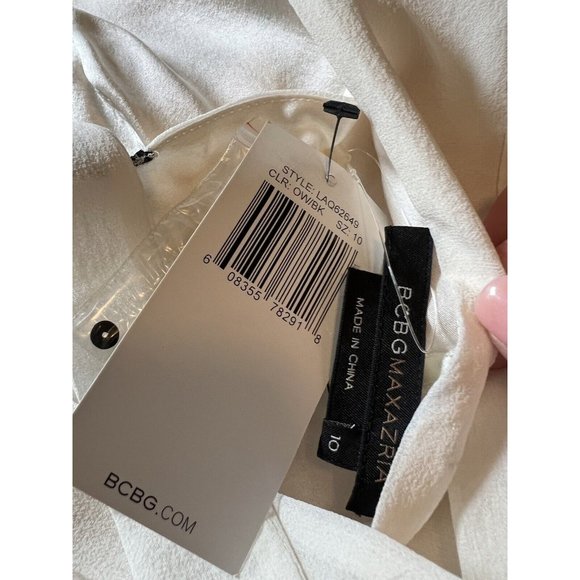 BCBGMAXAZRIA Dress 10 Ivory Black Silk Flowy Wedding Party Cruise NWT $228 - Picture 12 of 12